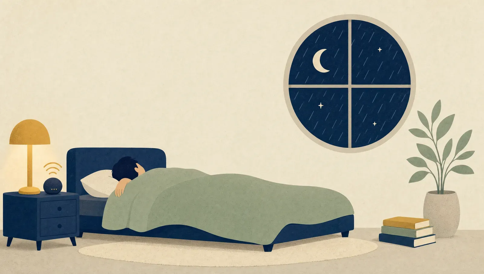 A dark bedroom at night, illustrating the best sounds for sleep