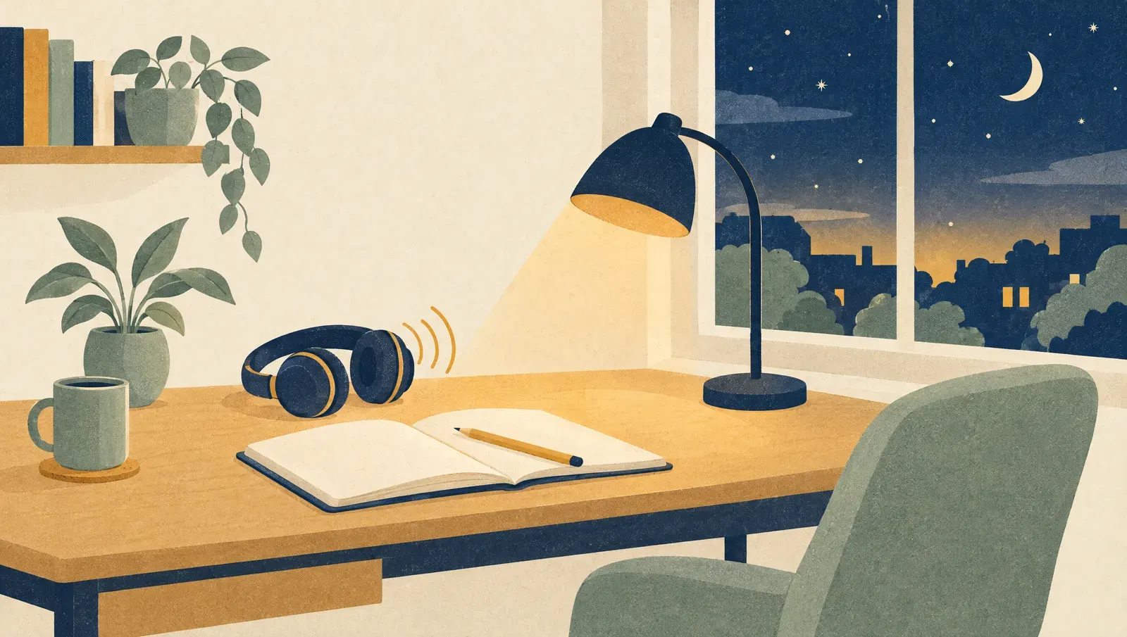 Atmospheric night scene illustrating Does Brown Noise Help ADHD? What to Know