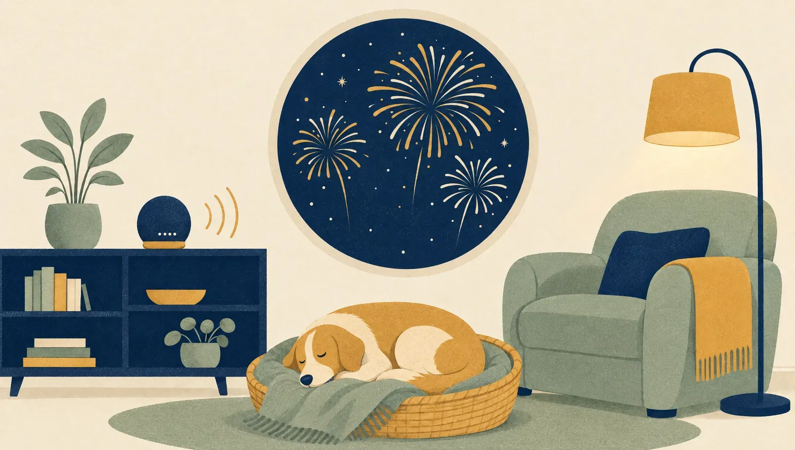 Atmospheric night scene illustrating My dog is scared of fireworks: what to do tonight