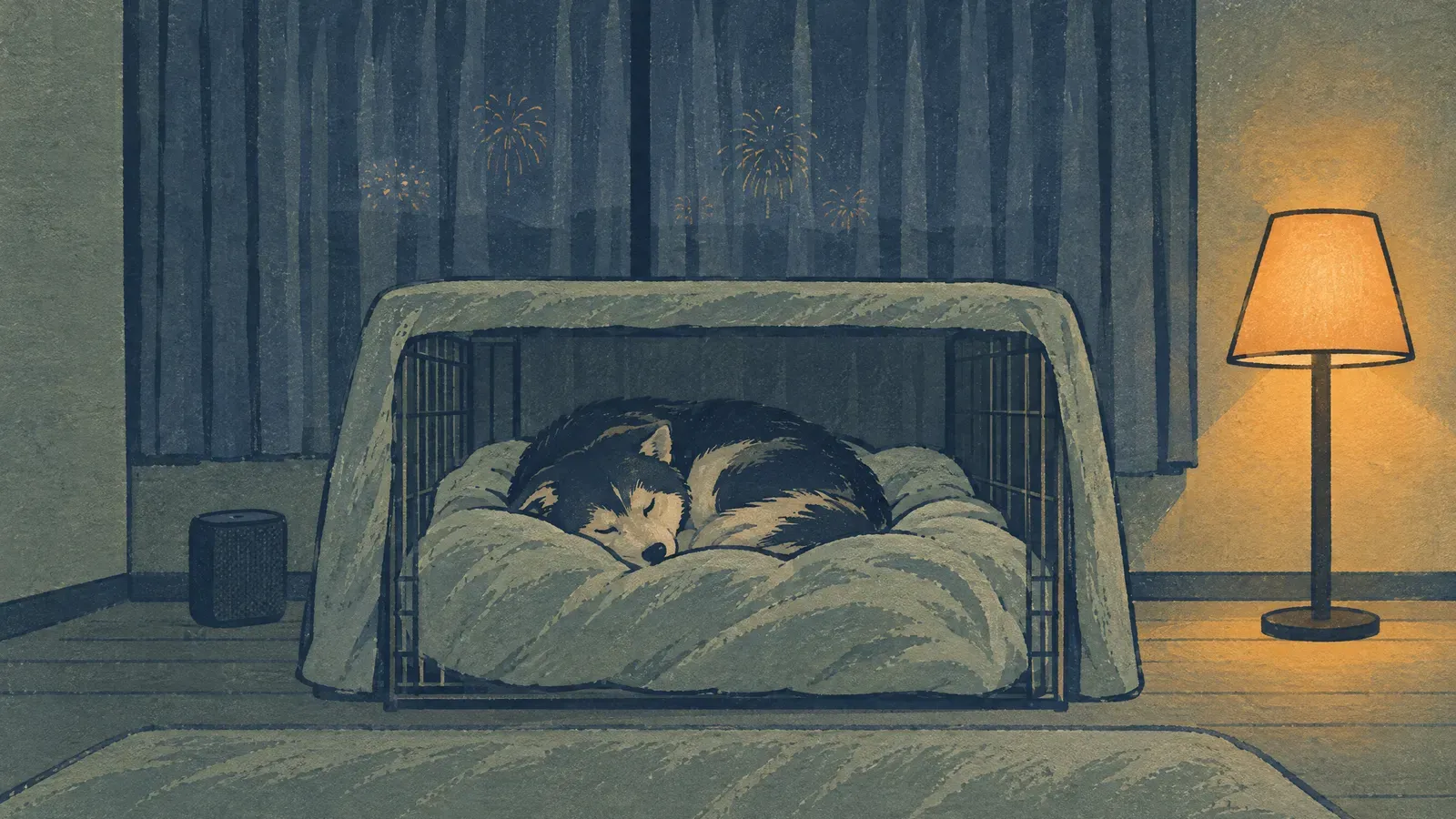 Atmospheric night scene illustrating My dog is scared of fireworks: what to do tonight
