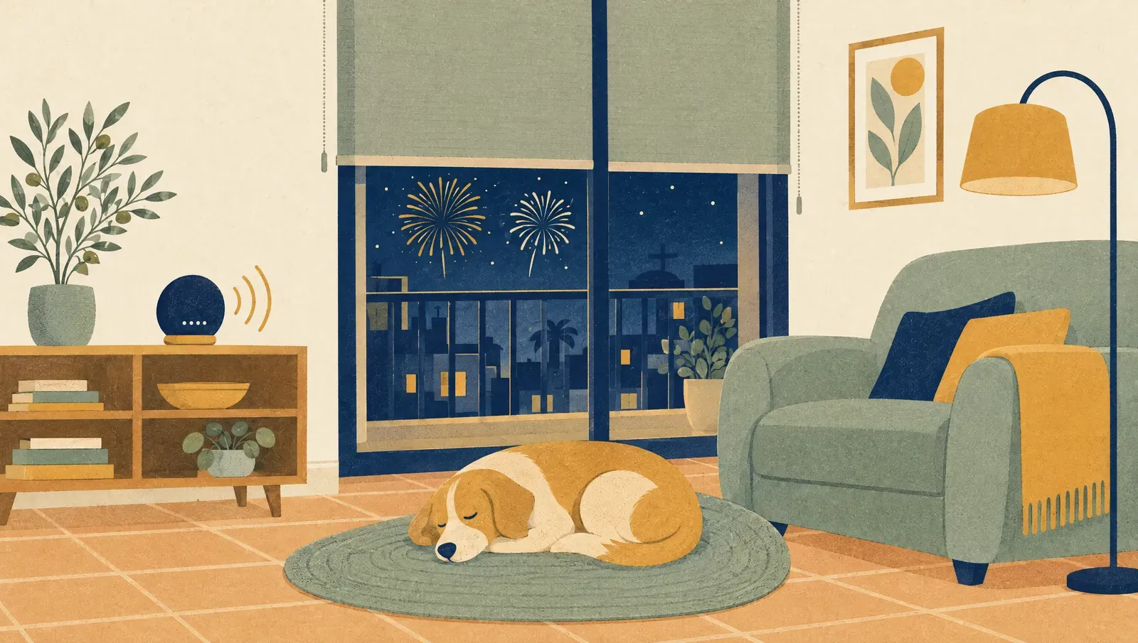 Escena nocturna atmosférica sobre Mi perro tiene miedo a los petardos: qué hacer