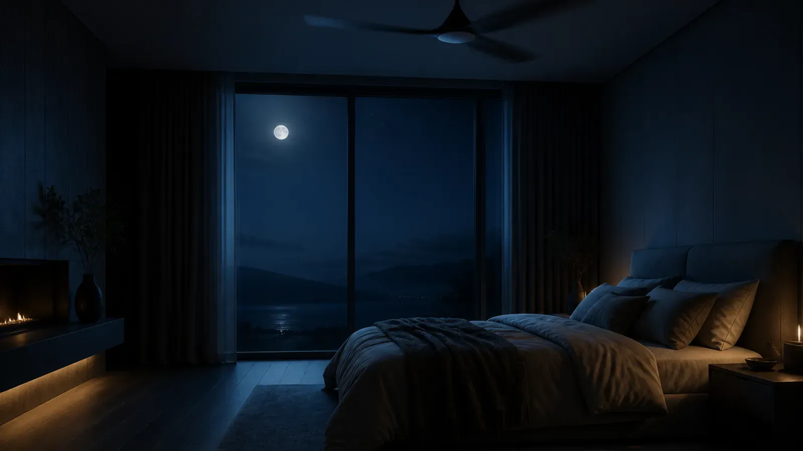 Cena noturna atmosférica sobre Ruído de ventilador para dormir: o que ele mascara e como ajustar o volume