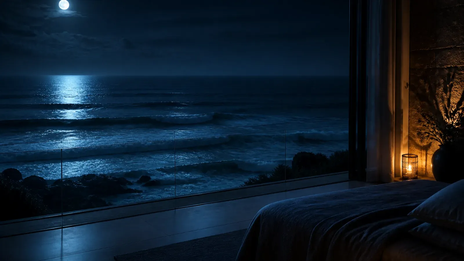 Cena noturna atmosférica sobre Som do mar para dormir: o que as ondas realmente fazem