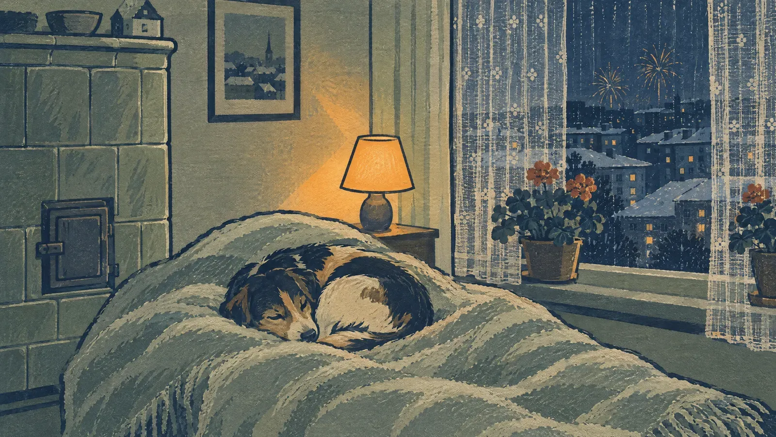 Ilustracja na temat Jak uspokoić psa w sylwestra