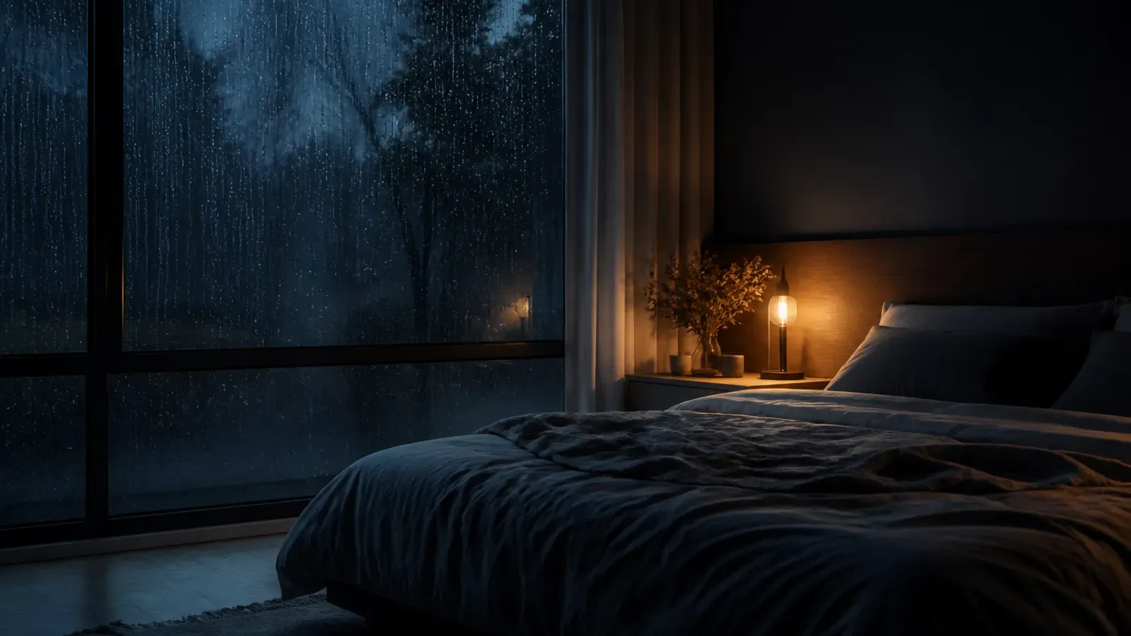 Cena noturna atmosférica sobre Som de chuva para dormir: o que mostram as evidências
