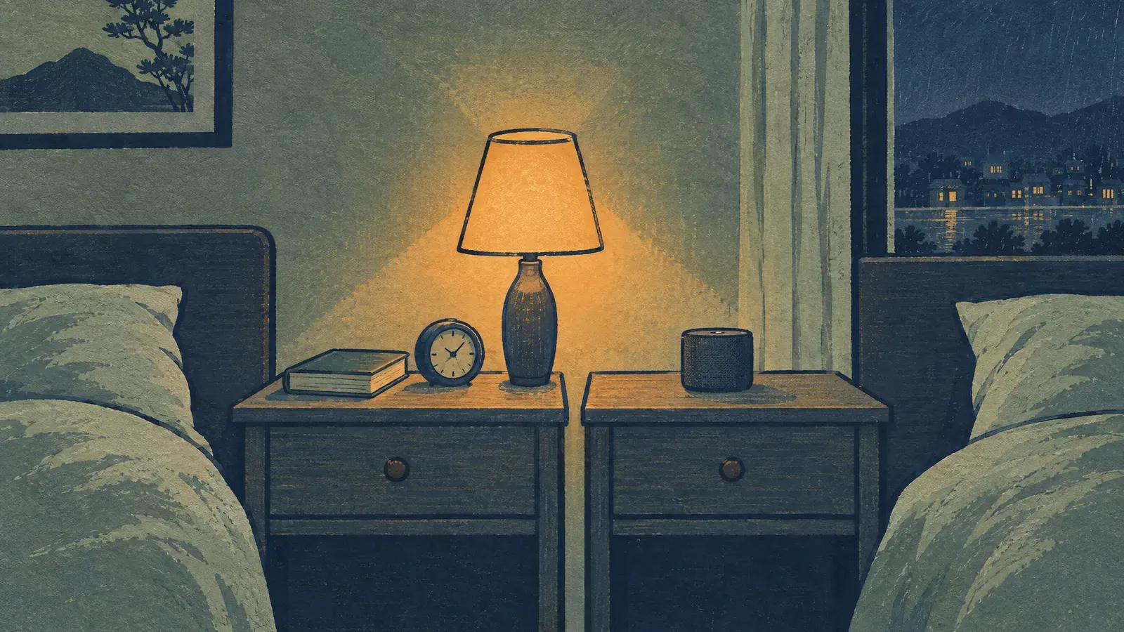 Atmospheric night scene illustrating Slo vs BetterSleep (2026): Mixer or Full Sleep App?