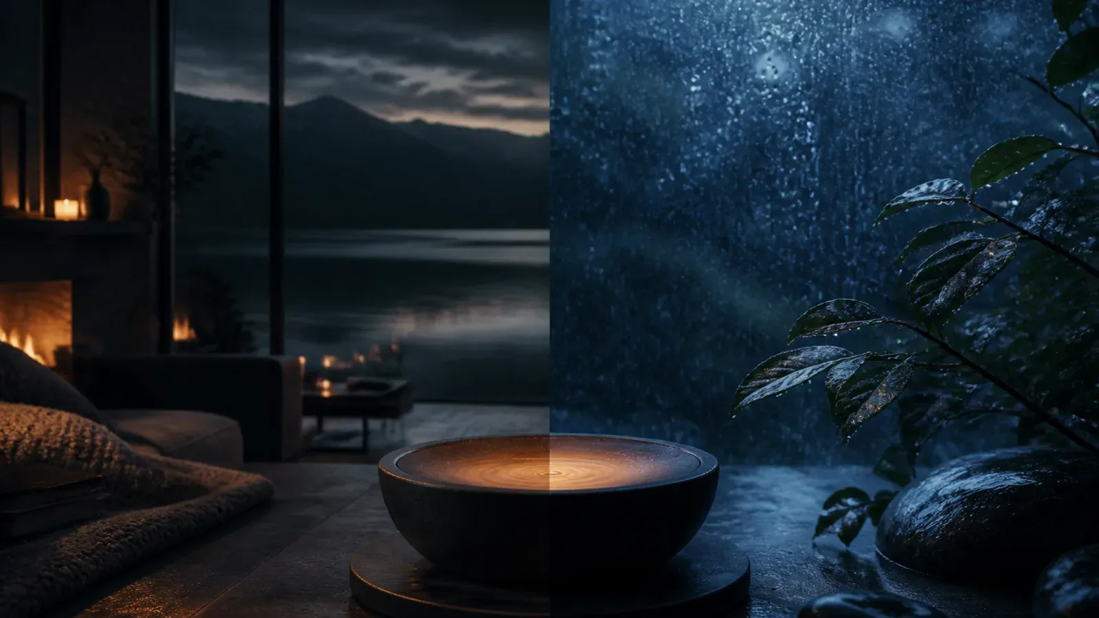 Cena noturna atmosférica sobre Slo vs Rain Rain: qual app de sons para dormir combina com você? (2026)
