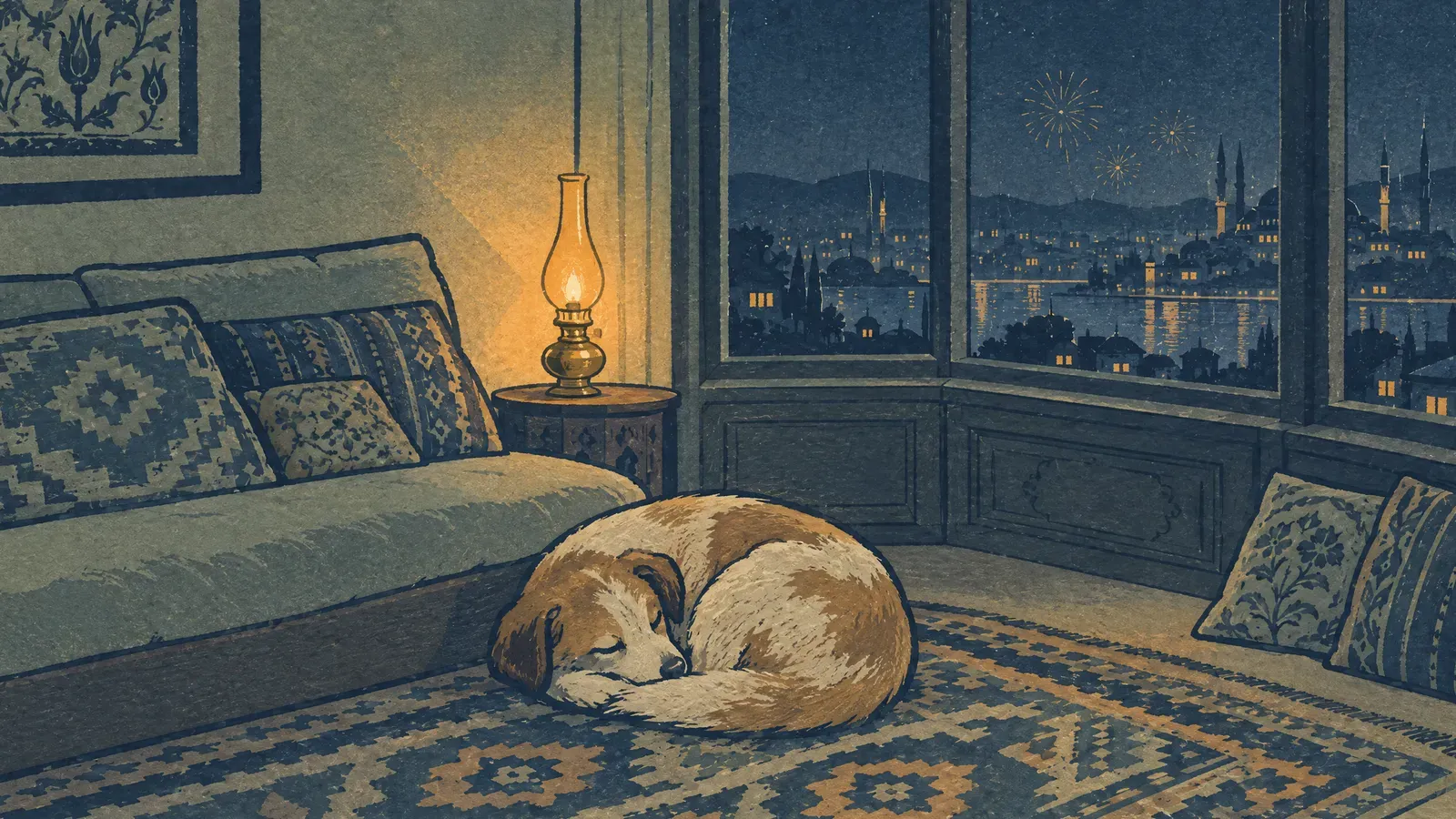 Şu konuyu anlatan illüstrasyon: Köpeğim havai fişekten korkuyor, ne yapmalıyım?