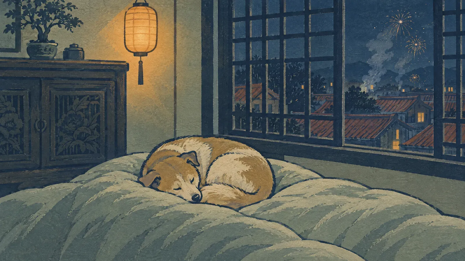以此為題的插圖： 狗狗怕鞭炮煙火怎麼辦｜跨年到廟會安撫指南
